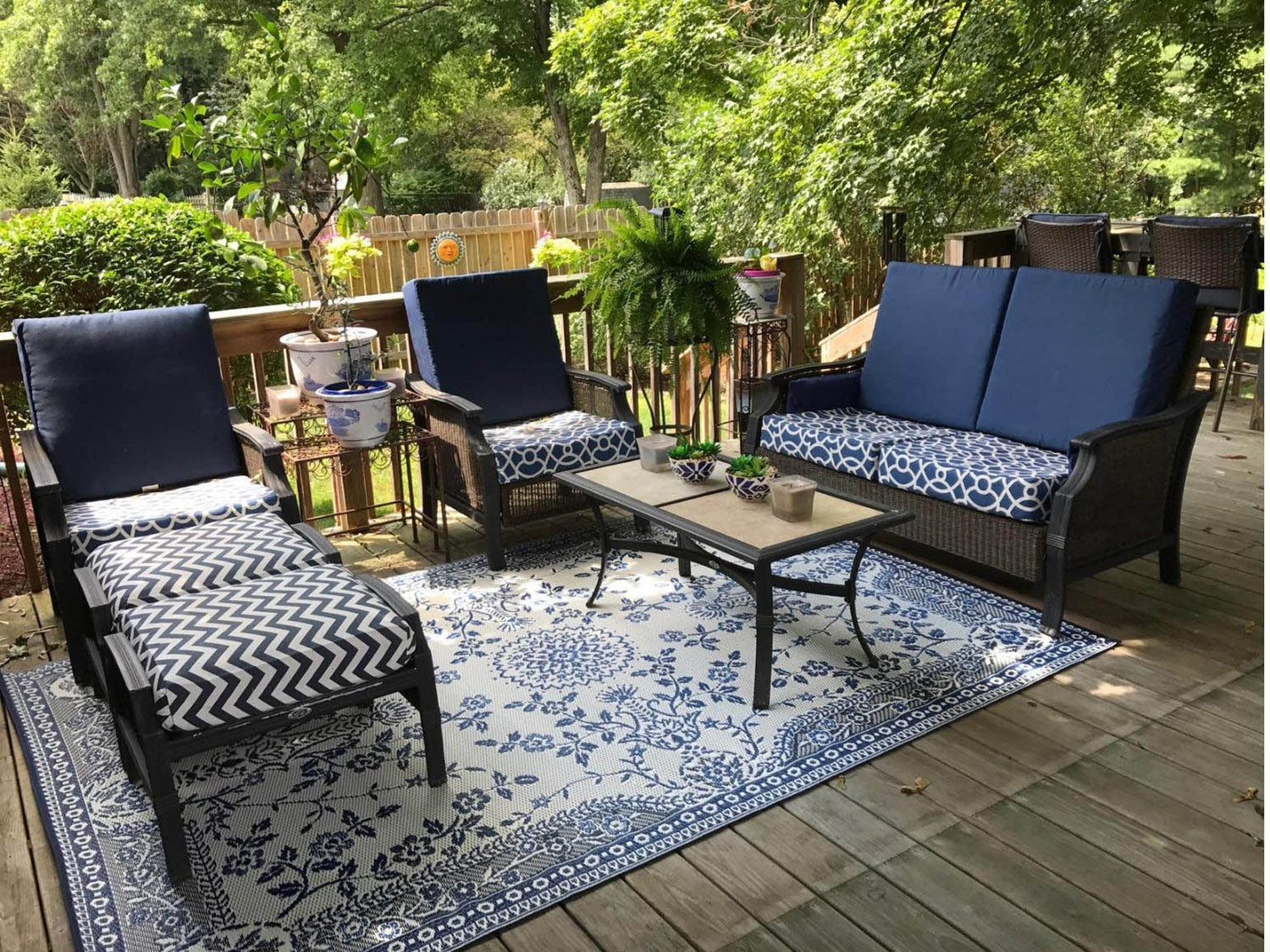 Garland Blue &amp; White Reversible Outdoor Mat