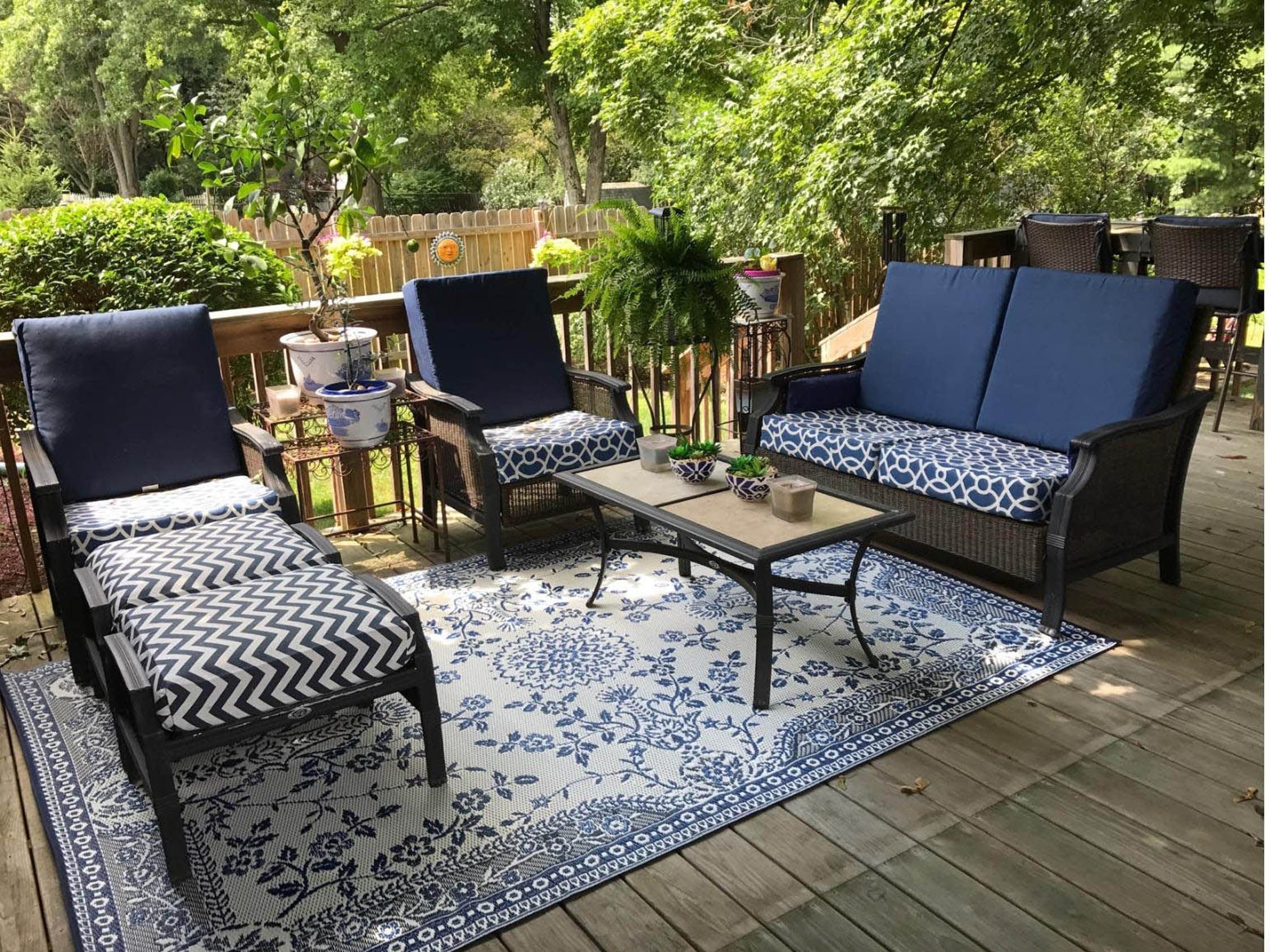 Garland Blue &amp; White Reversible Outdoor Mat