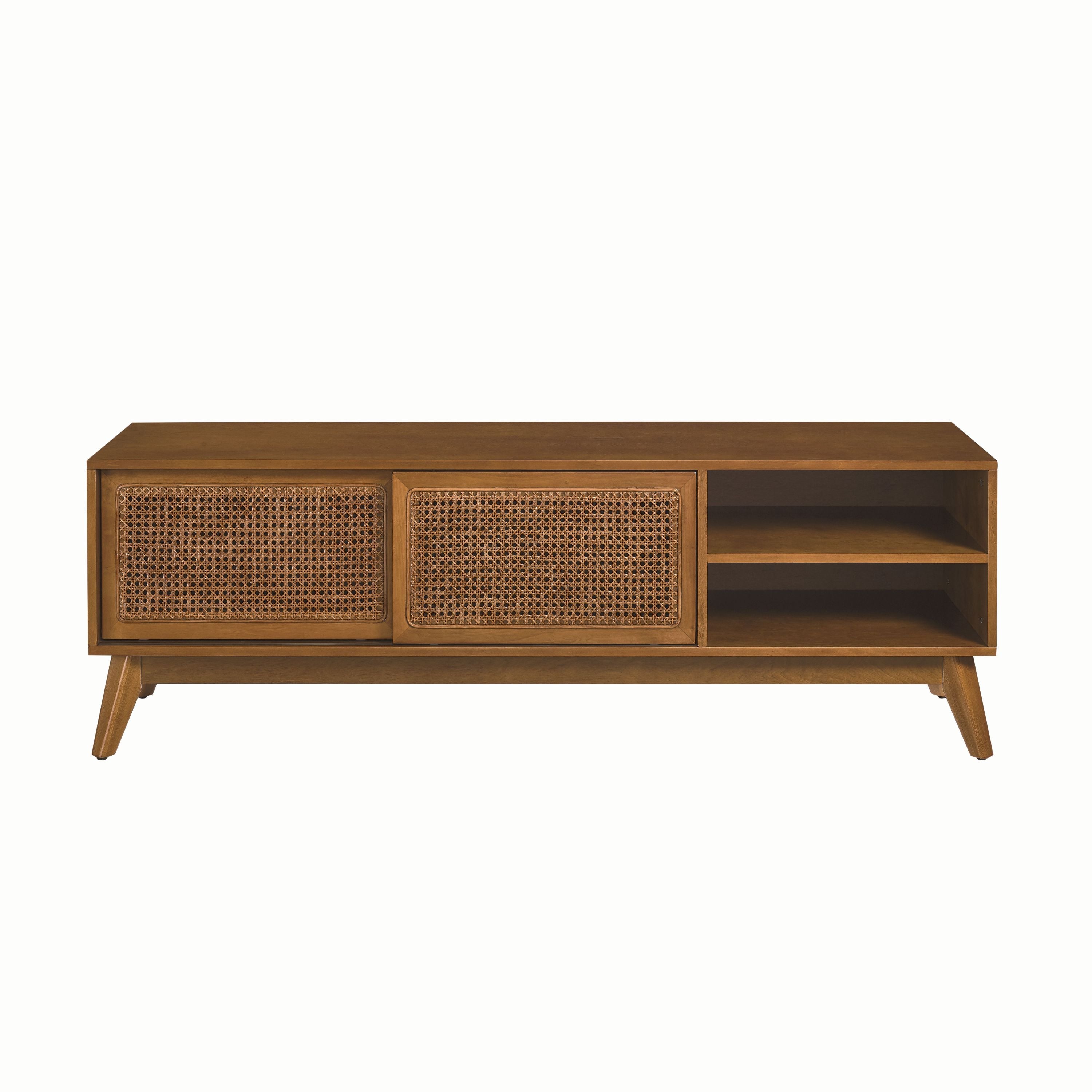 59 Inch Mid Century Modern Rattan TV Stand