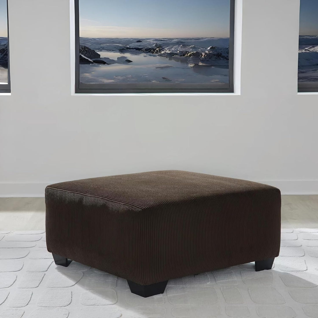 Dark Brown Textured Stripe Oversized Ottoman
