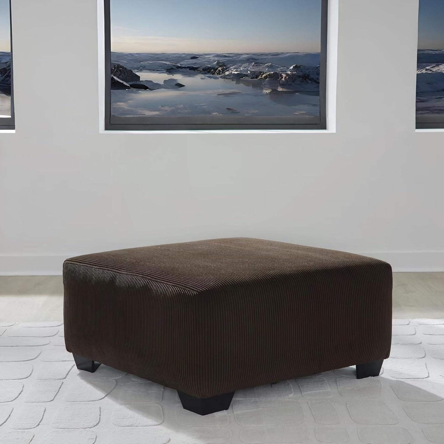 Dark Brown Textured Stripe Oversized Ottoman