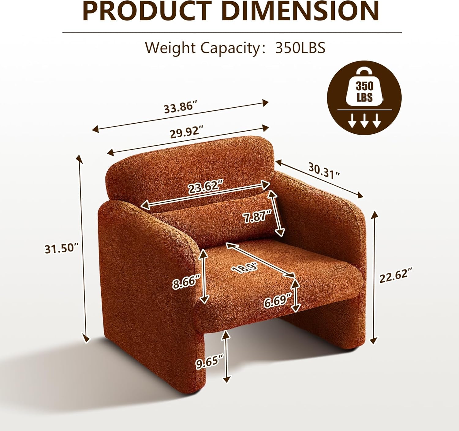 Modern Sherpa Upholstered Armchair in Burnt Orange
