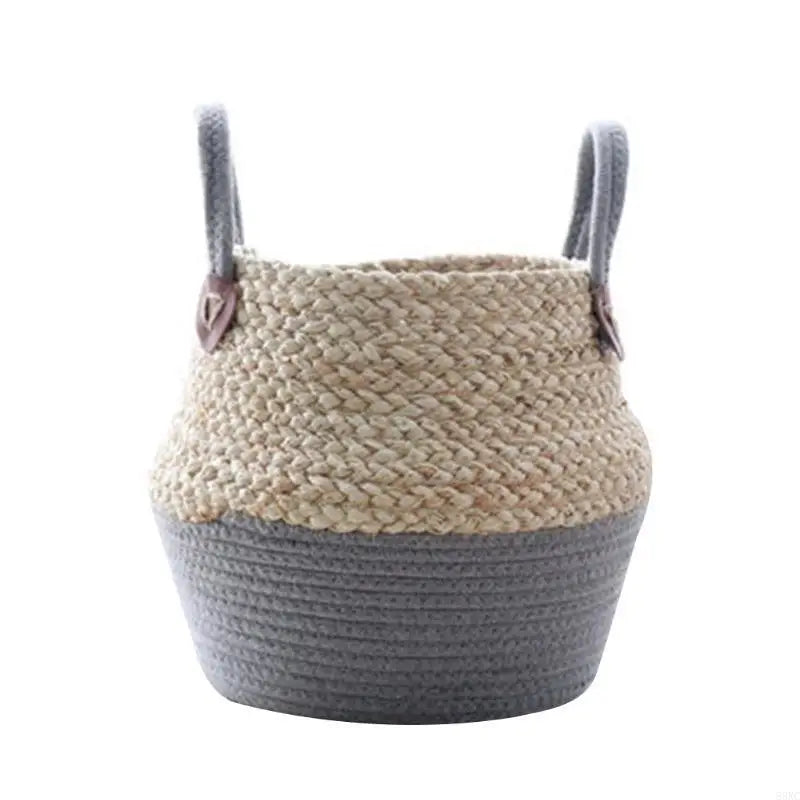 Handwoven Decorative Basket with Handles - grey