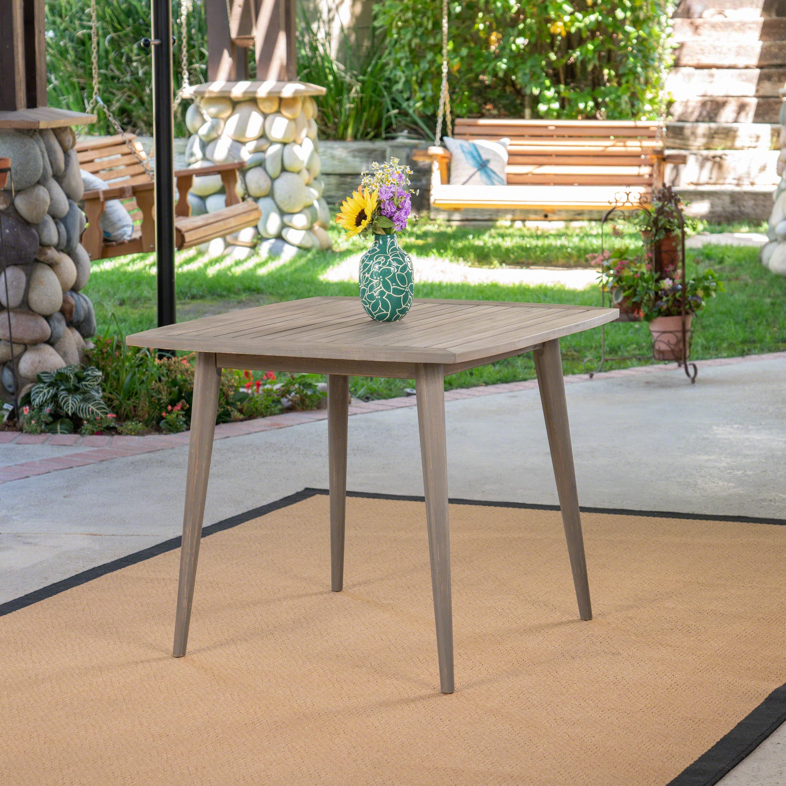 Outdoor Square Acacia Wood Table in Gray Finish