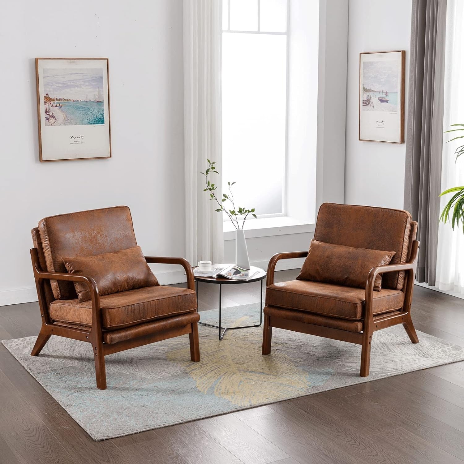 Brown Microfiber Midcentury Modern Accent Chairs - 2 pc Set