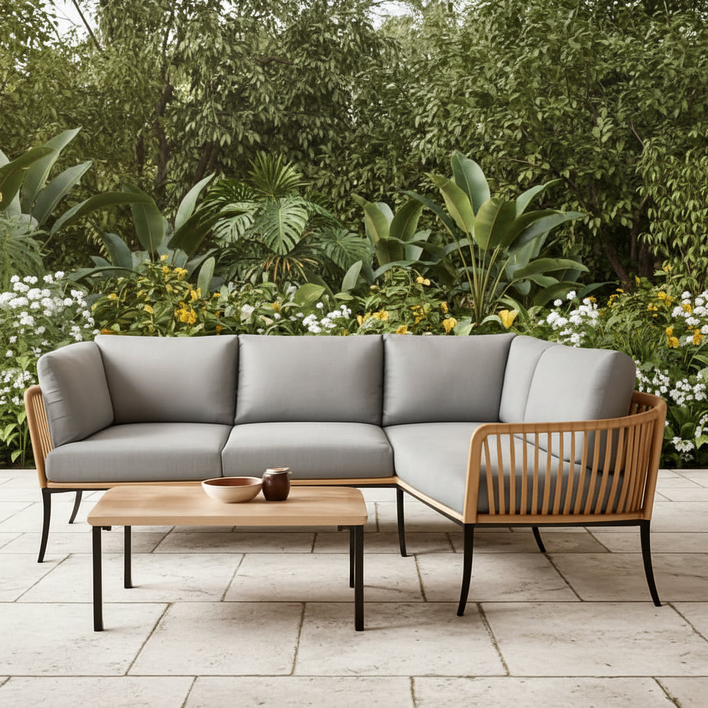4 Piece Outdoor Wicker Patio Set With Memory Foam Cushios in Grey