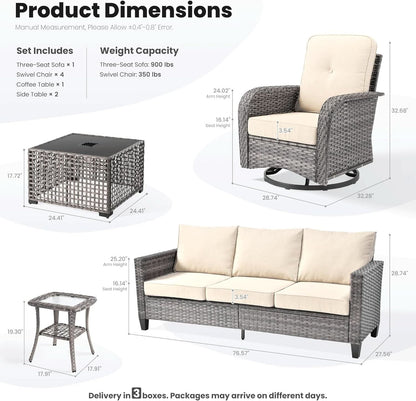 Modern 8 Piece Wicker Patio Set with Swivel Rocking Chairs and Sofa - Beige