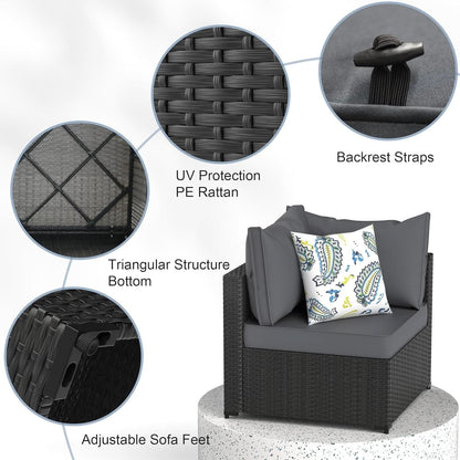 Grey 5 Piece Outdoor Patio Sectional Set With Ottoman