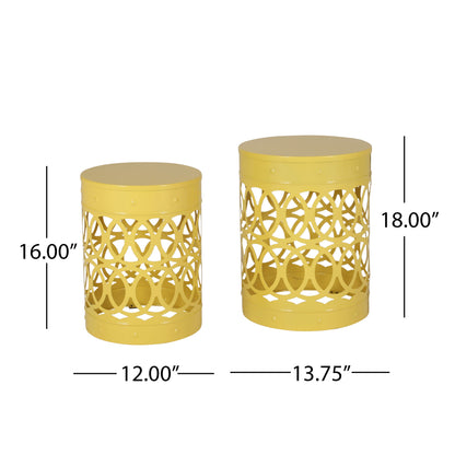 Set of 2 Outdoor Metal Accent Tables - Yellow