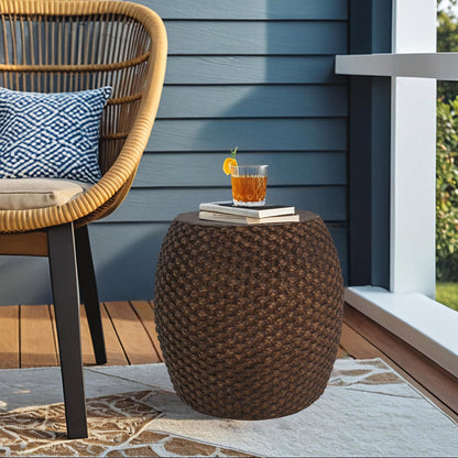 Faux Rattan Indoor/Outdoor Side Table - Brown