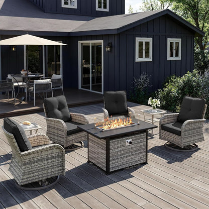 Outdoor Patio Wicker Rattan Swivel Rocking Chair Set