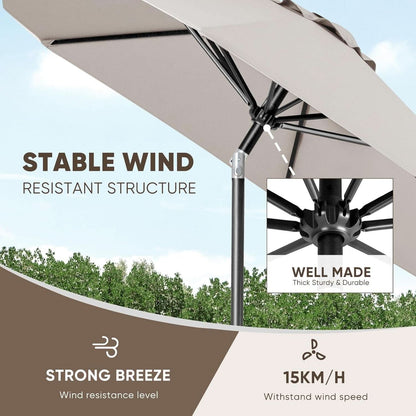 Large Market Outdoor Umbrella With Push Button Tilt - Beige