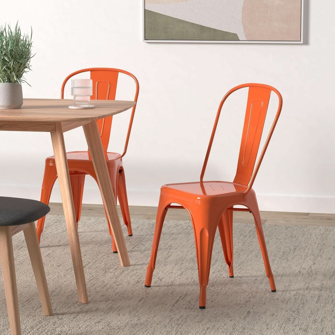 Set of 4 Stackable Indoor/Outdoor Metal Dining Chairs - Orange