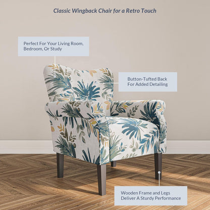 Wingback Upholstered Accent Chair In Blue Floral
