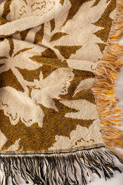 Gold Floral Jacquard Woven Throw