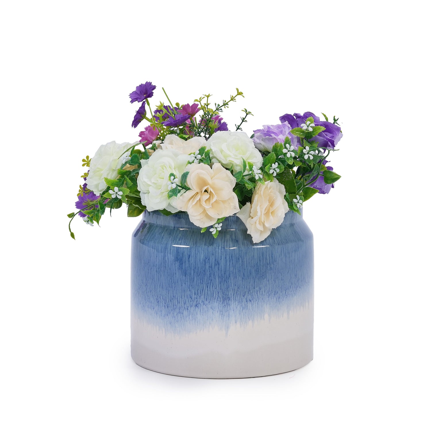 Set of 2 Gradient Ceramic Flowerpots - White/Blue