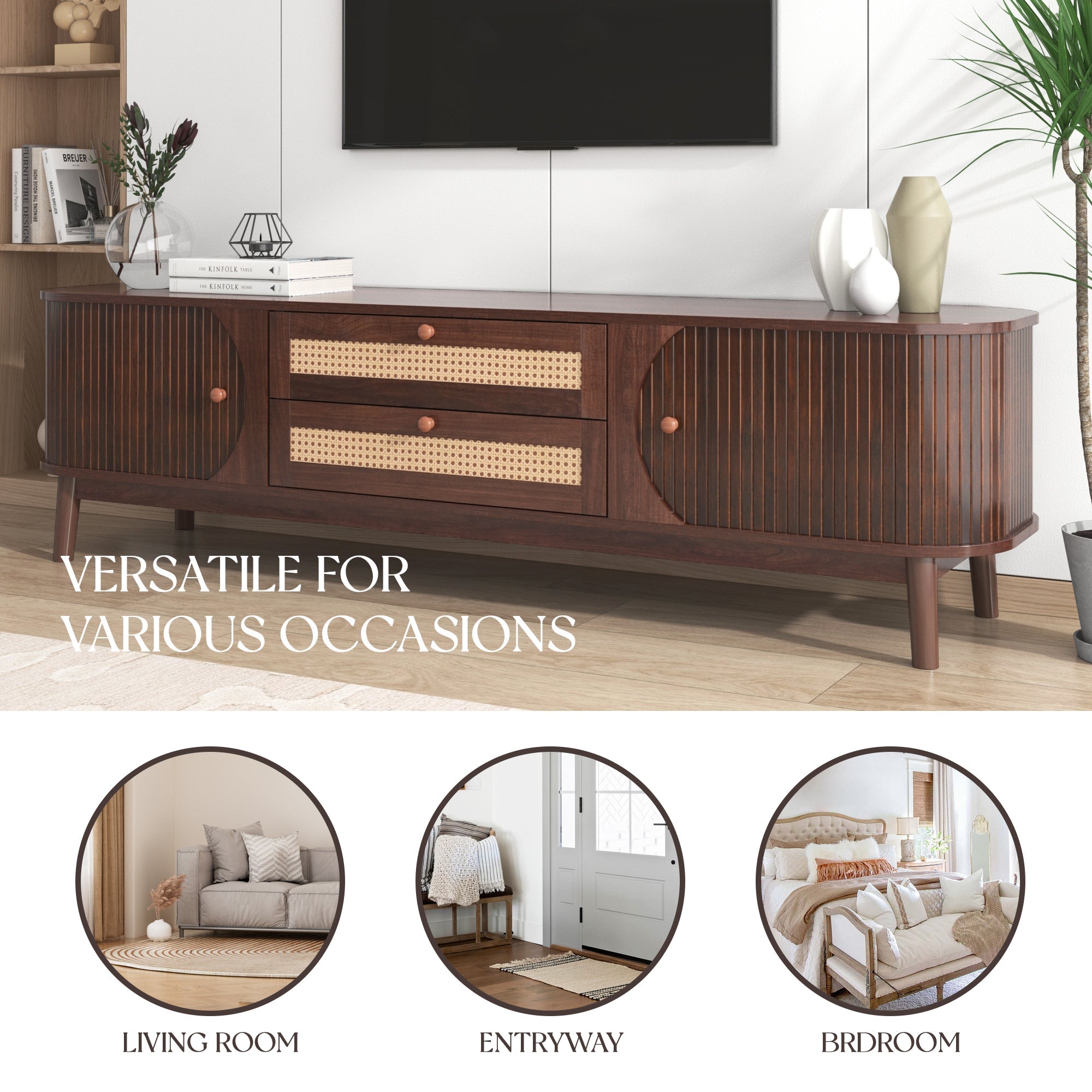 Modern Mid Century Rattan TV Stand