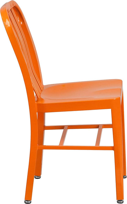 Set of 2 Commercial Grade Indoor/Outdoor Metal Dining Chairs- Orange