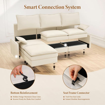 Comfy 108 Inch Modular Sectional Sofa With Ottoman - Beige