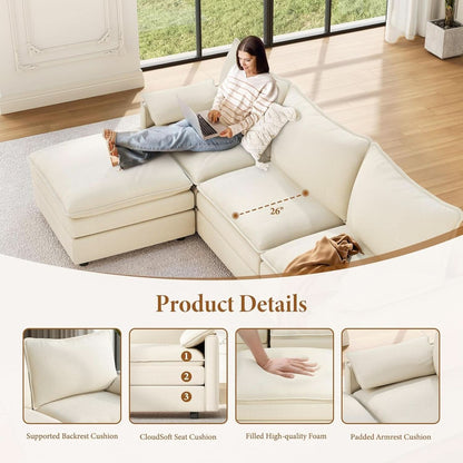 Comfy 108 Inch Modular Sectional Sofa With Ottoman - Beige