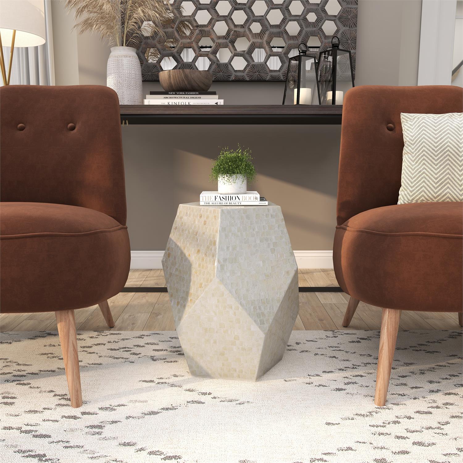 Cream Mother of Pearl Shell Handmade Accent Table