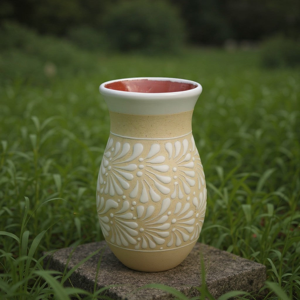 Cream &amp; White Talavera Vase | Handmade Floral Pottery