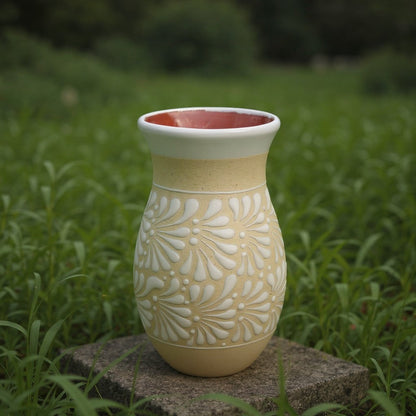 Cream &amp; White Talavera Vase | Handmade Floral Pottery