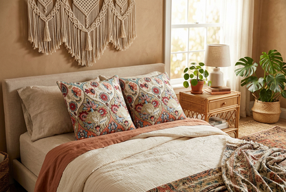 Set of 2 Garden Party Boho Throw Pillow Covers - 4 Sizes
