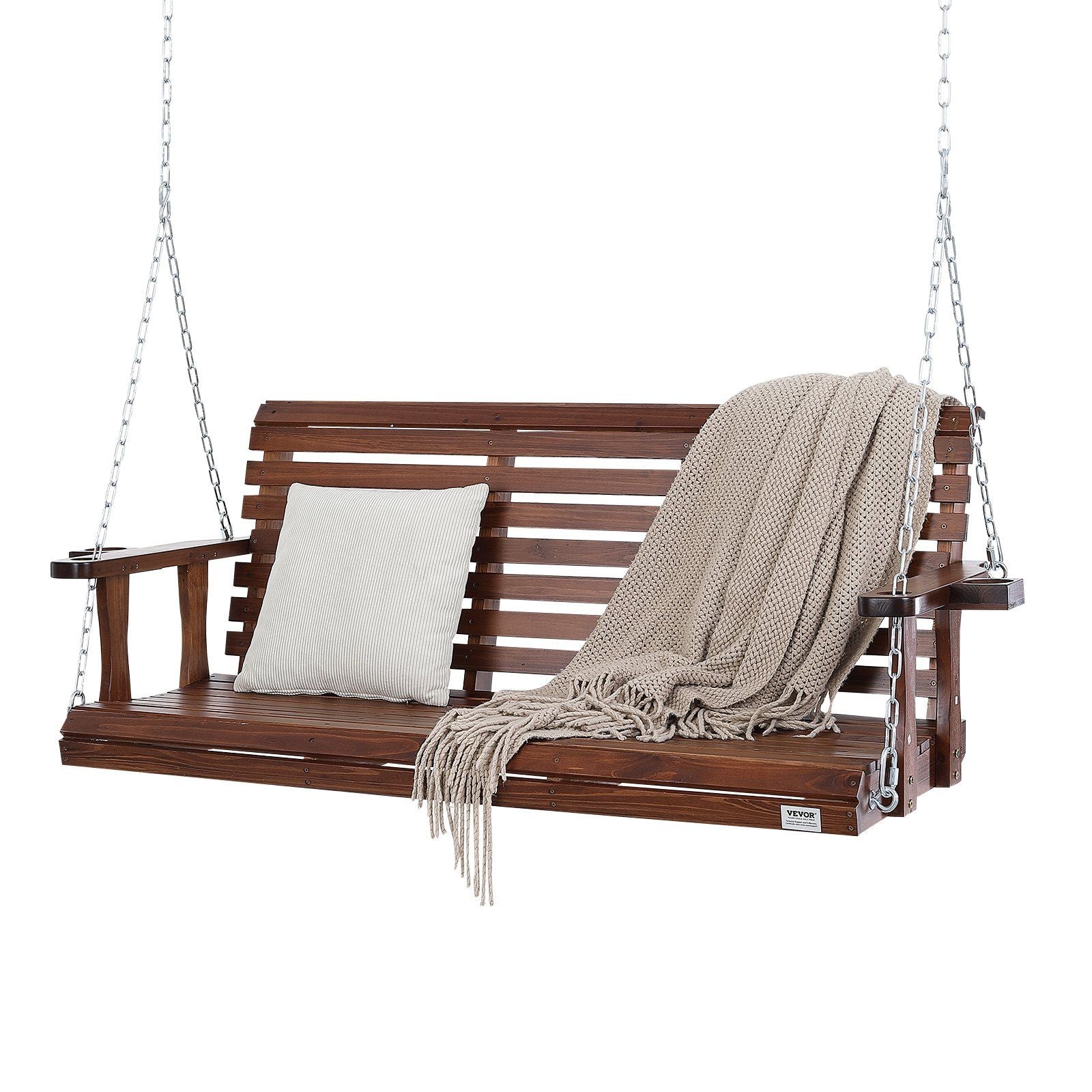 Wooden Porch Swing - 5.5 ft Heavy Duty Swing in Walnut Finish