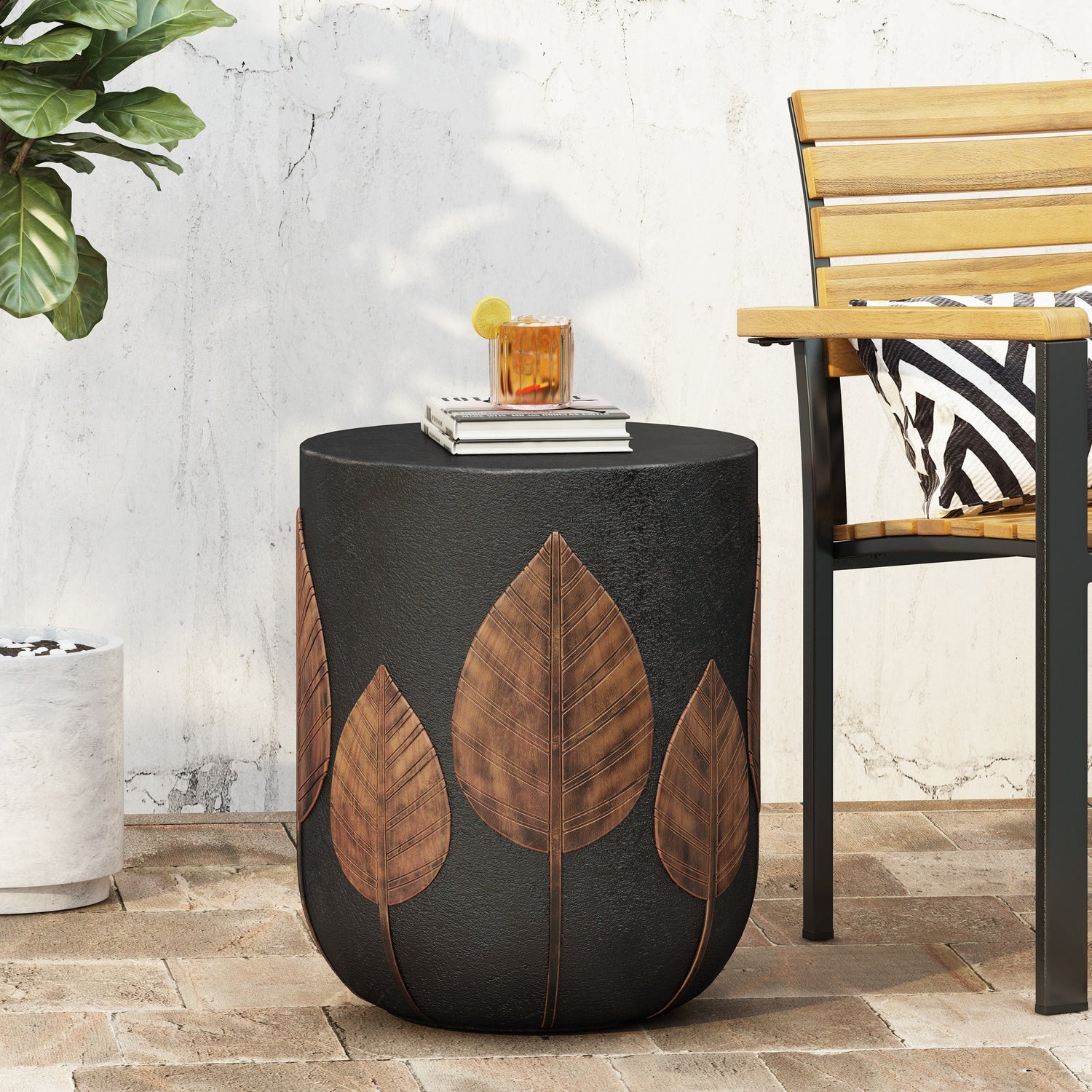 Outdoor Light Weight Concrete Side Table - Black/Copper