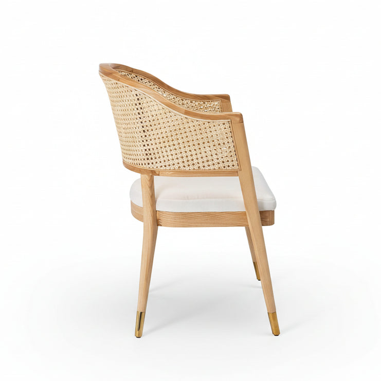 Natural Rattan Accent Chair with Brass Caps