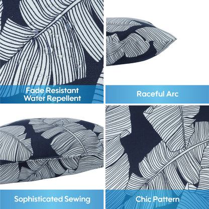 2 Pack Outdoor Throw Pillows - 18x18 Blue Leaf