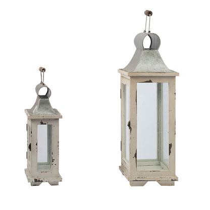 Rustic Wooden Hurricane Lanterns - Set of 2