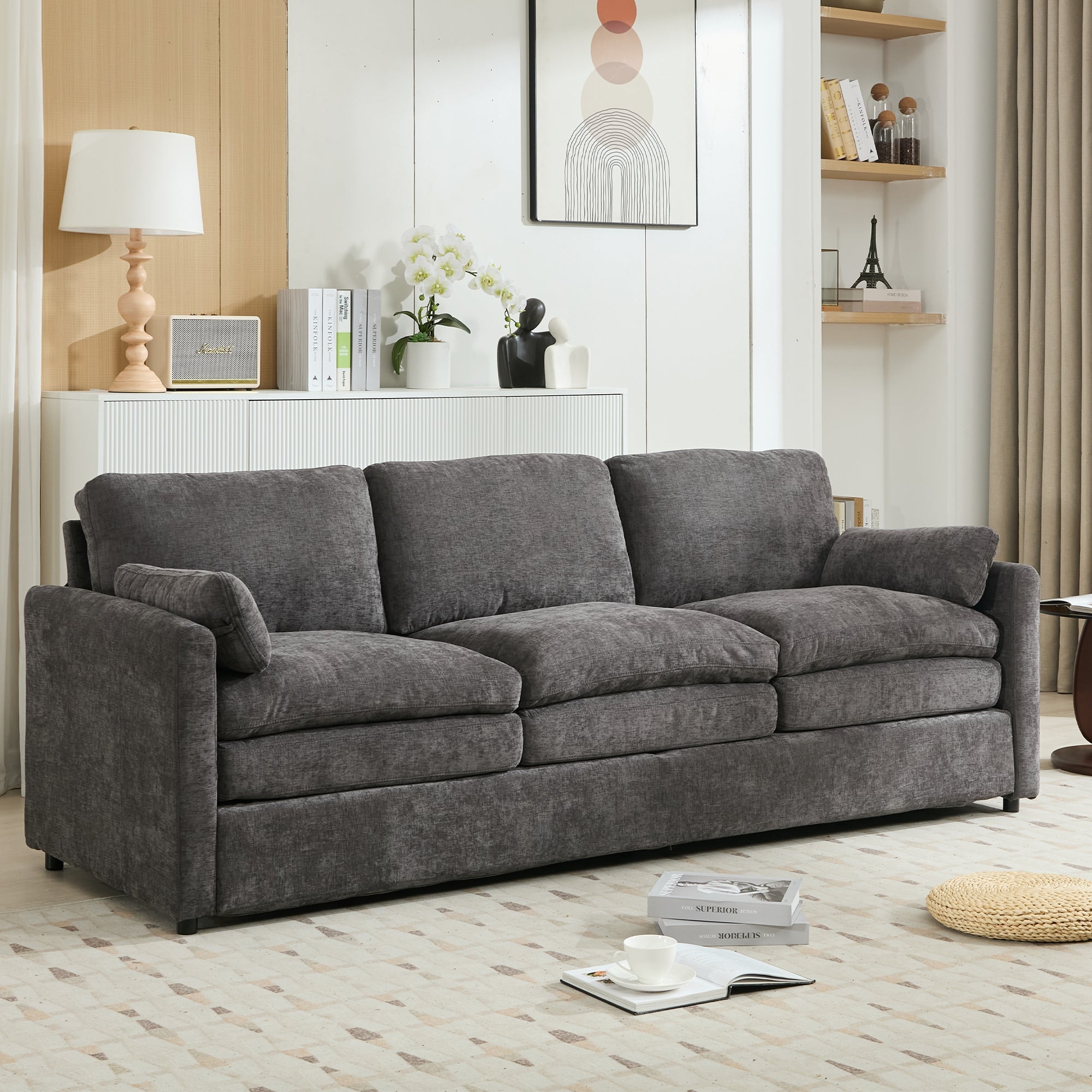 Cozy Upholstered Oversized 3-Seater Cloud Sofa in Dark Gray