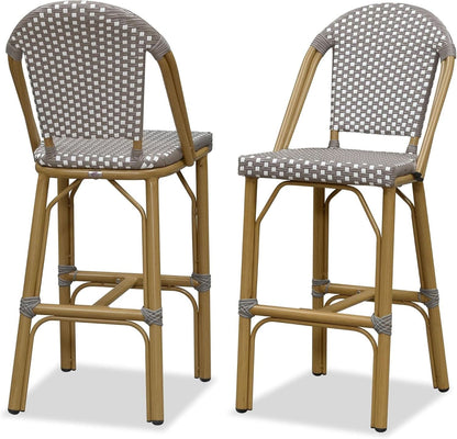 French Style Indoor/Outdoor Rattan Bar Stools - 2 Piece Set, Gray
