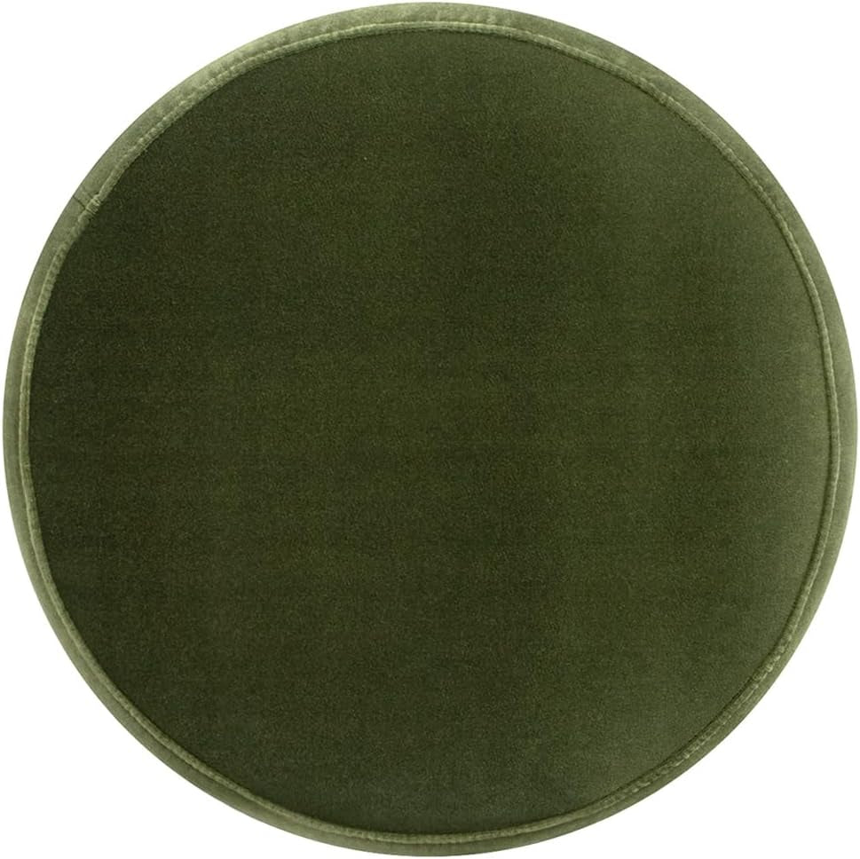 Olive Performance Velvet Round Ottoman With Fringe