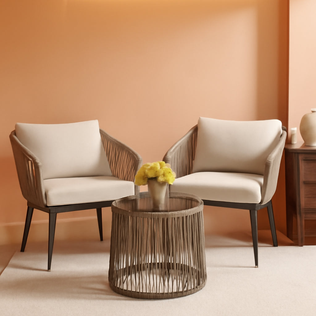 Beige 3 Piece Rattan Bistro Conversation Set