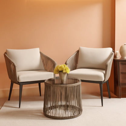 Beige 3 Piece Rattan Bistro Conversation Set