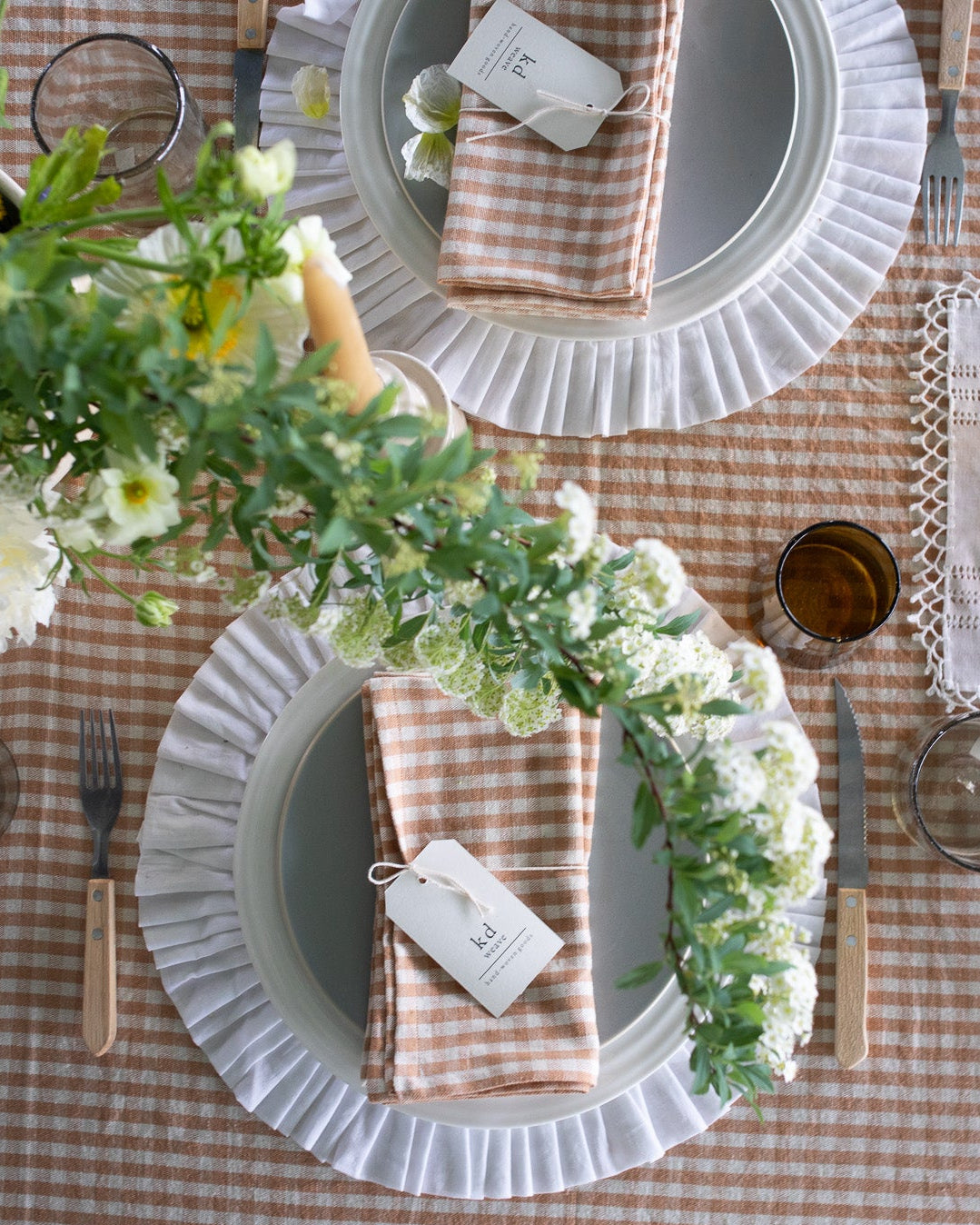 Tan Gingham Organic Cotton Tablecloth - 2 Sizes