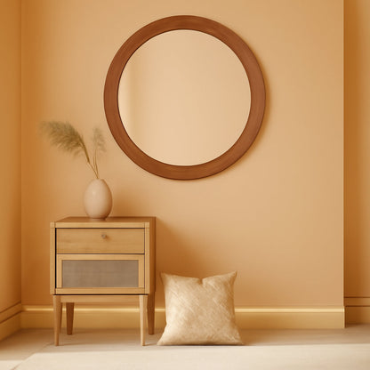 Walnut Frame Rustic Wooden Wall Mirror