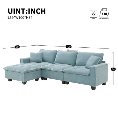 Modern Reversible Sofa Sectional in Sky Blue