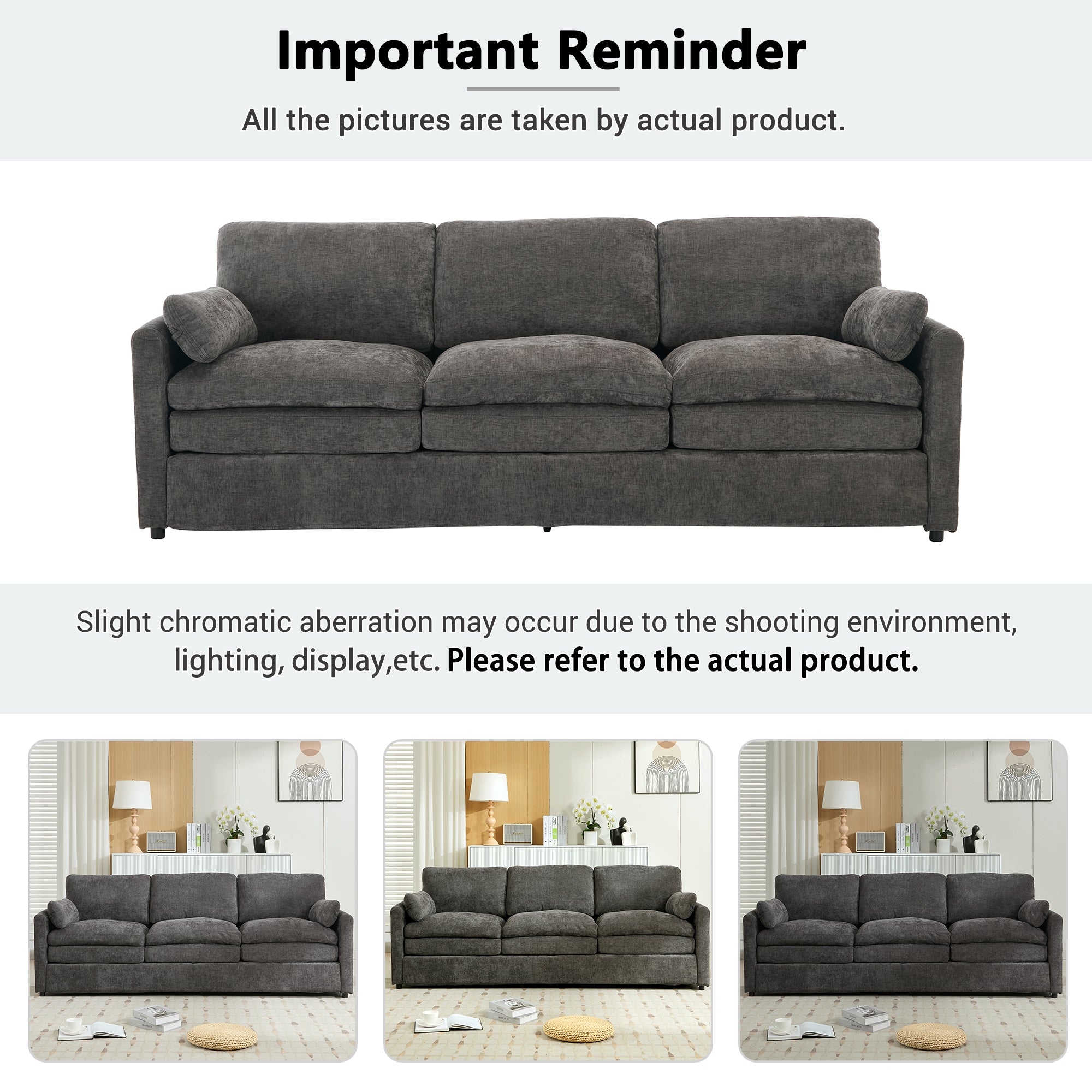 Cozy Upholstered Oversized 3-Seater Cloud Sofa in Dark Gray