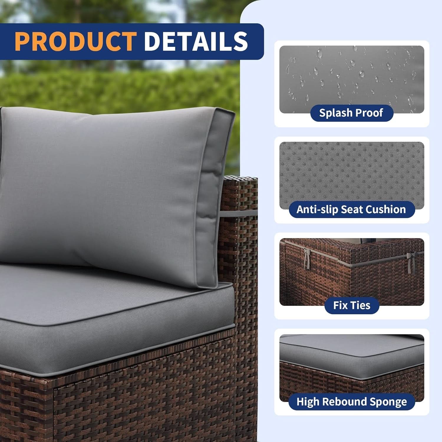7 Piece Outdoor Modular Sectional Set With Waterproof Cover