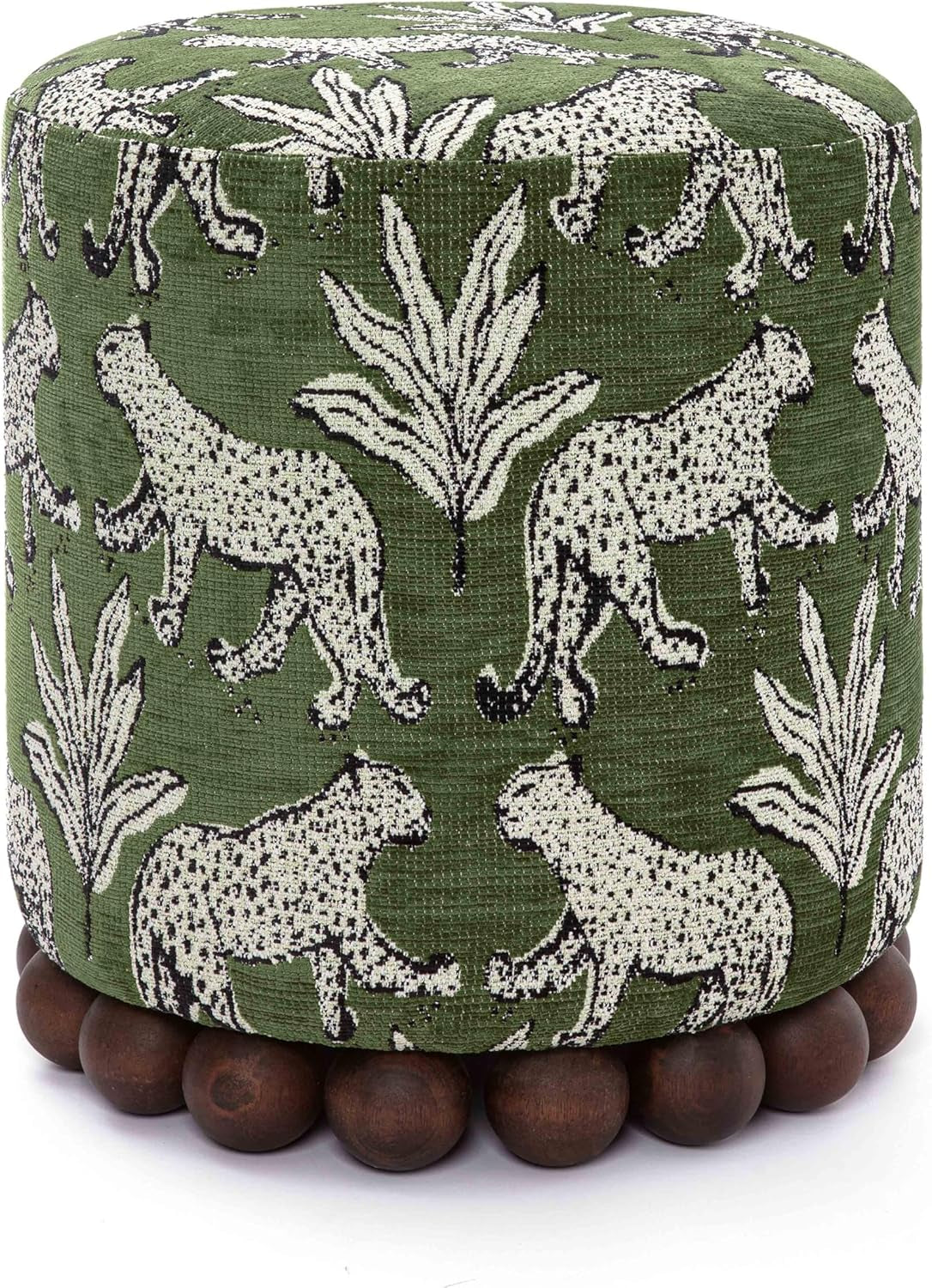 Green Leopard Jacquard Ottoman