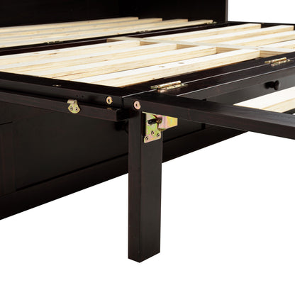 Queen Size Murphy Bed, Pine Wood with Power Station and Rattan Decoration Panel - Espresso