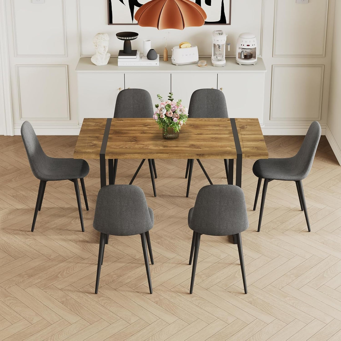 Executive Industrial Solid Walnut Dining Table Set