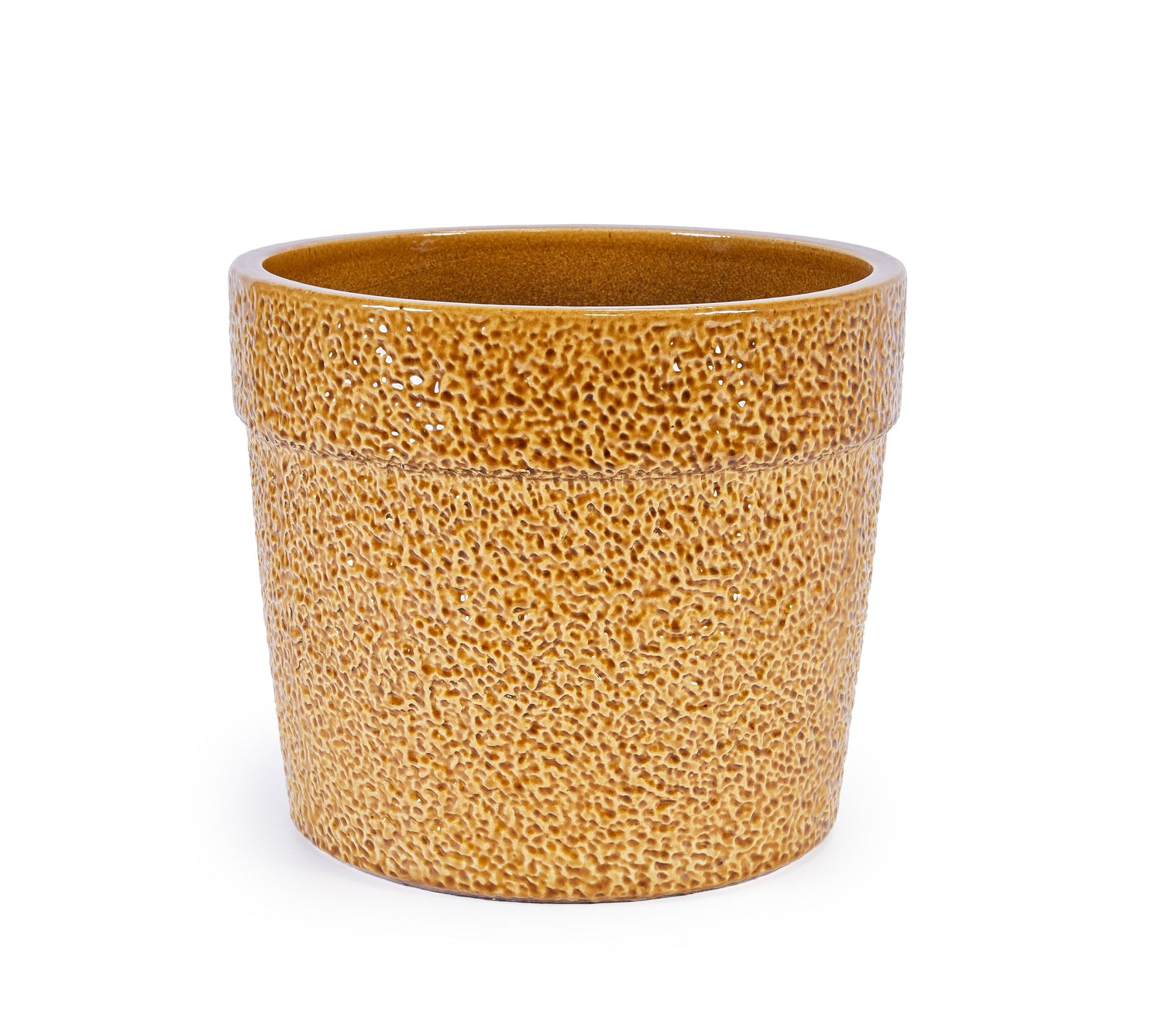 Set of 3 Honey Yellow Textured Ceramic Flowerpots