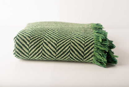 Green Herringbone Jacquard Woven Throw