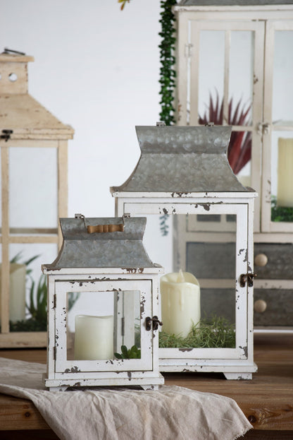 Rustic Wooden Hurricane Lanterns - Set of 2