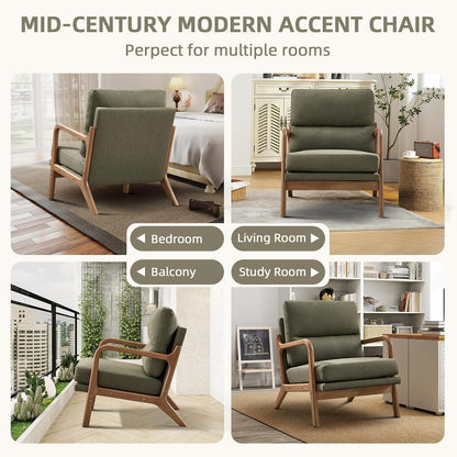 Mid Century Emerald Linen Accent Chair